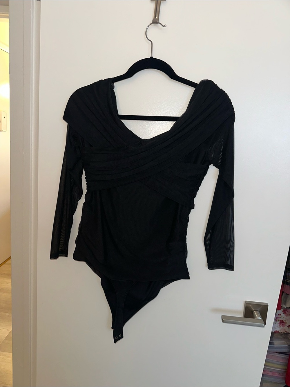 Abercrombie & Fitch Black Long-Sleeve Wrap Bodysuit
